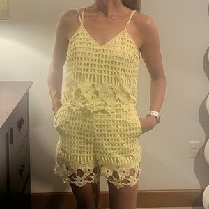 Yellow Crocheted Shorts Romper